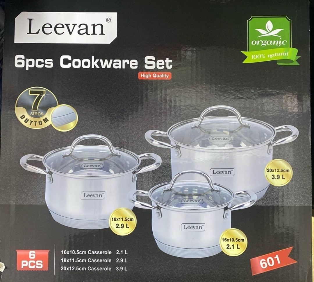 Leevan набор кастрюль 601 нержавеющая сталь, стекло 6 в 1