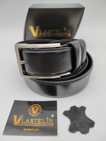 Ремень Vlastelin металл, натуральная кожа 150 см черный