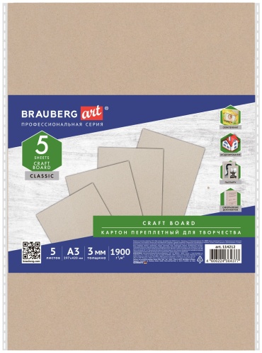 Картон цветной переплетный Brauberg 114212, А3, 5 листов