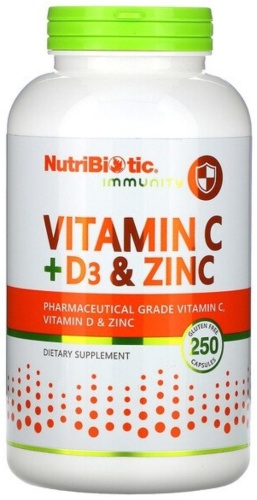 NutriBiotic витамин С + D3 + Цинк 250 капсул