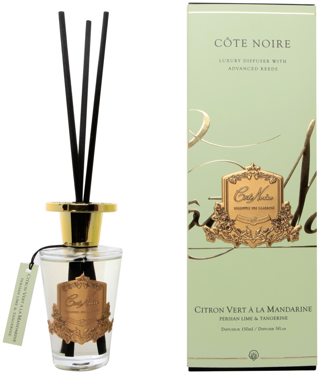 Диффузор с палочками COTE NOIRE интенсивный аромат лайма, смягченный цветком мандарина и оттенками арабских специй 150 мл