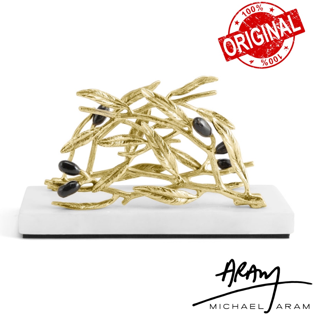 MICHAEL ARAM салфетница Olive Branch, латунь, эмаль, мрамор