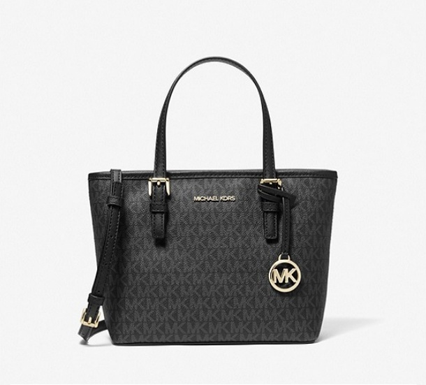 Сумка тоут Michael Kors натуральная кожа, канвас черный, серый