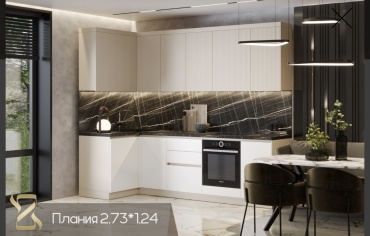 Кухонный гарнитур Zaman Print Плания, 273x250х60 см, ЛДСП, белый