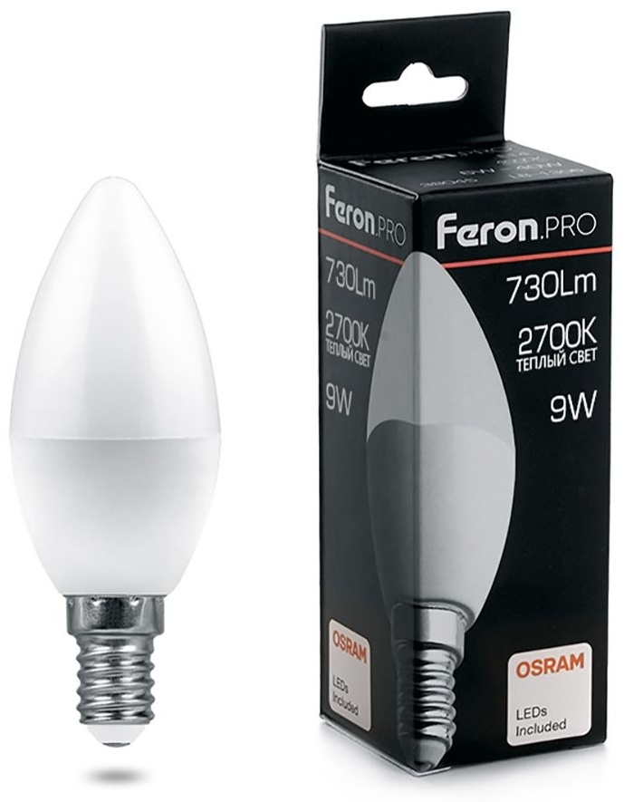 Feron 9W Е14, светодиодная, теплый белый