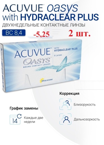 Контактные линзы ACUVUE Oasys -5.25 кривизна 8.4 на две недели 2 шт