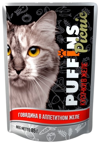 PUFFINS кусочки в желе говядина 85 г 1 шт