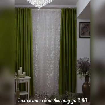 Портьеры Бархат 250x280 см 2 шт, бархат, зеленый