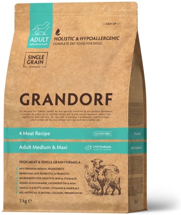 GRANDORF 4 Meat Recipe Adult Medium & Maxi 4 вида мяса для взрослых средних и крупных пород 3 кг