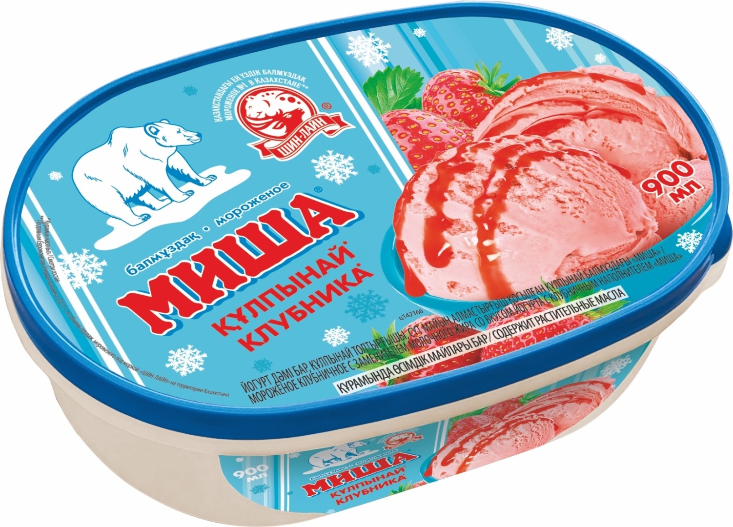 Мороженое Шин-Лайн Миша Пломбир йогурт с клубничным наполнителем 490 г