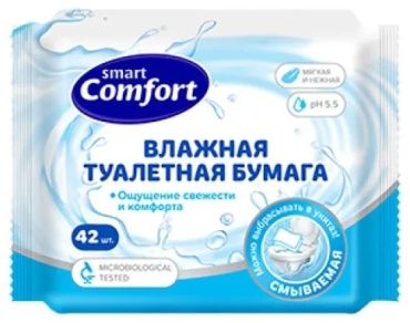Comfort smart влажная туалетная бумага 1-слойный 42 шт, смешанная целлюлоза