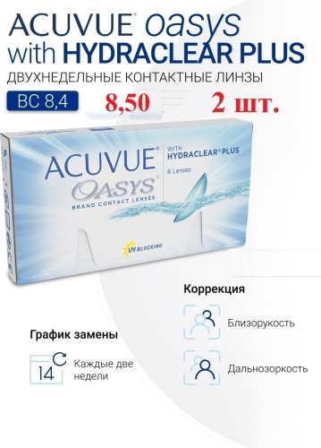 Контактные линзы ACUVUE Oasys -8.50 кривизна 8.4 на две недели 2 шт