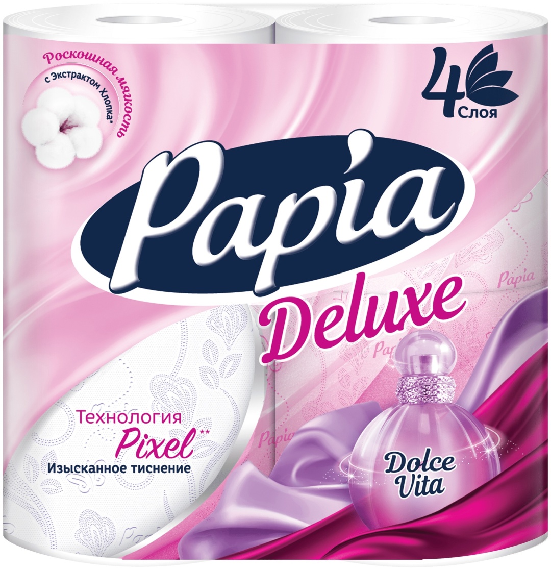 Papia Deluxe Dolce Vita туалетная бумага 4-слойный 4 шт первичная целлюлоза