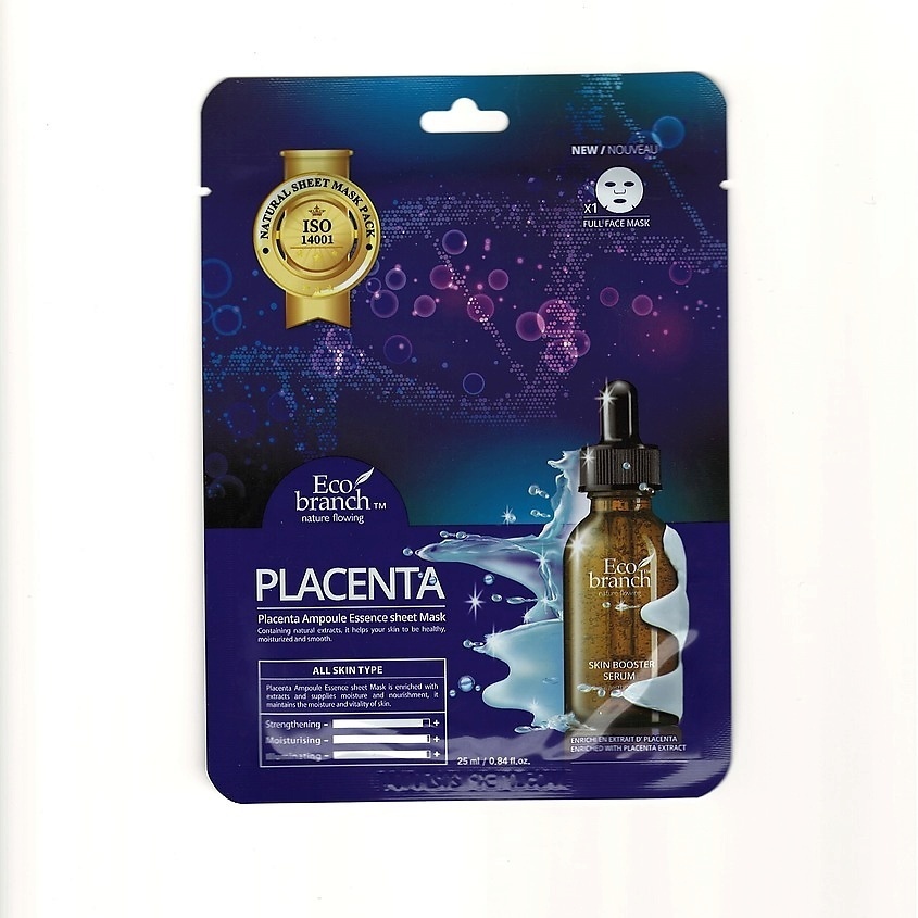 Маска для лица Eco branch тканевая Placenta Ampoule Essense Sheet Mask 1 шт