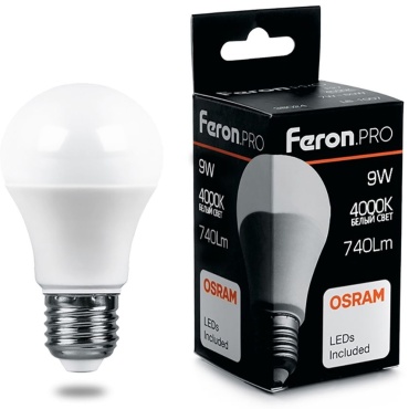 Feron 9W E27, светодиодная, нейтральный белый