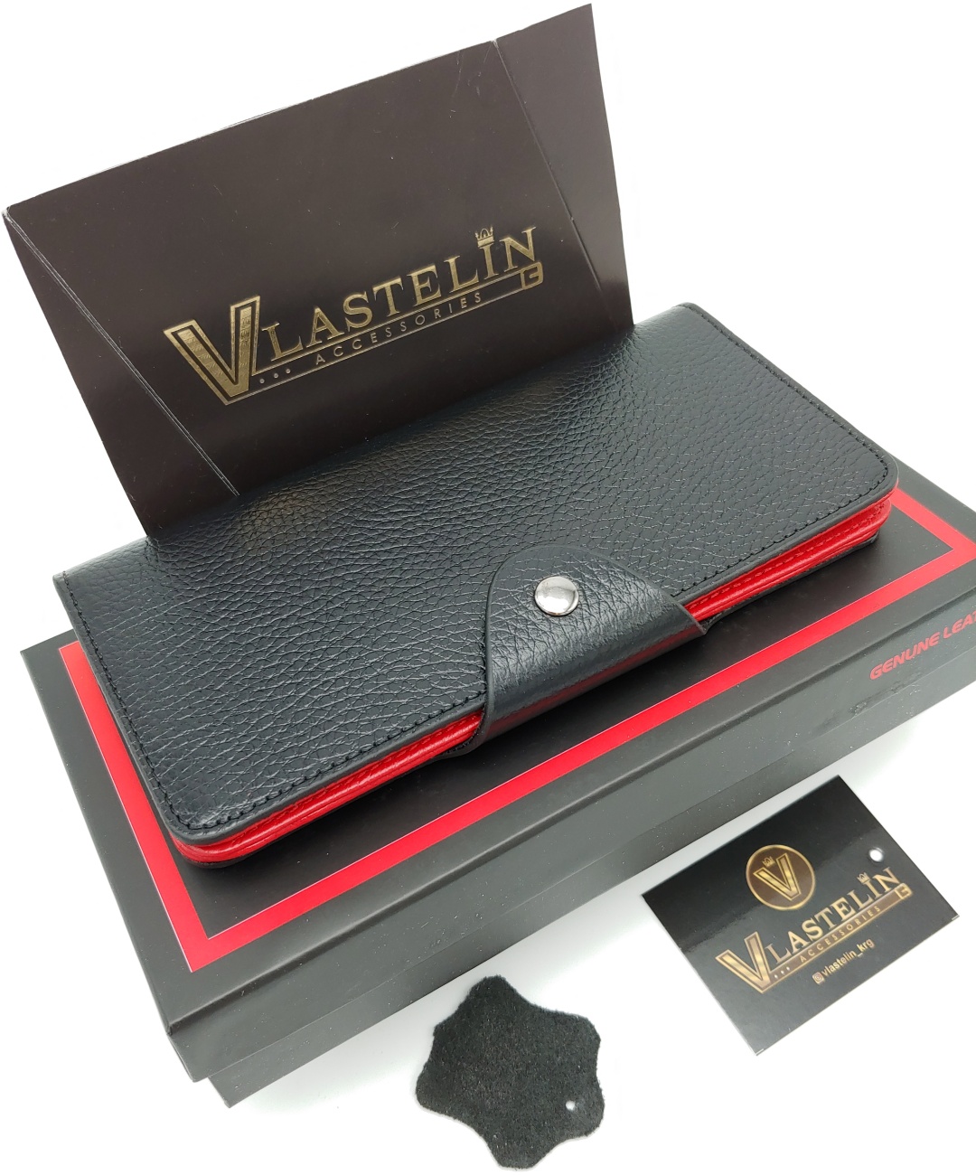 Портмоне Vlastelin металл, натуральная кожа черный, красный