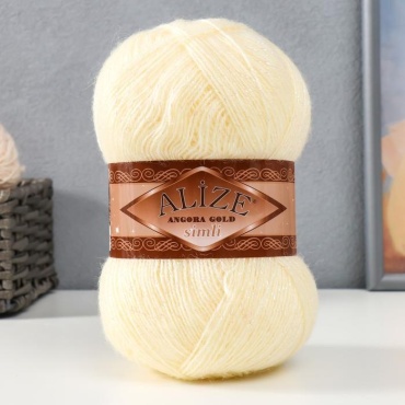 Моток Alize Пряжа "Angora Gold Simli" 75% акрил, 20% шерсть, 5% металлик 500м/100гр (01 кремовый) 2930674,2930674 белый 500 м 100 г