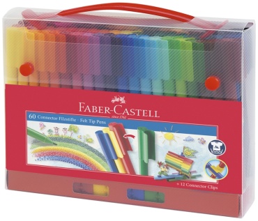 Фломастеры Faber-Castell "Connector", 60цв., смываемые, соединяемые колпачки, пластик. уп., европодвес