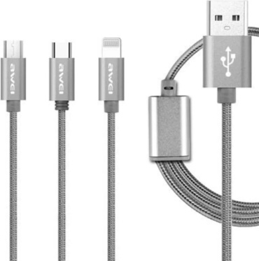 Кабель Awei USB 2.0 (M), micro-USB 2.0 (F), USB 4 Type-C (M), Lightning (M), 1 м, CL-970 серый