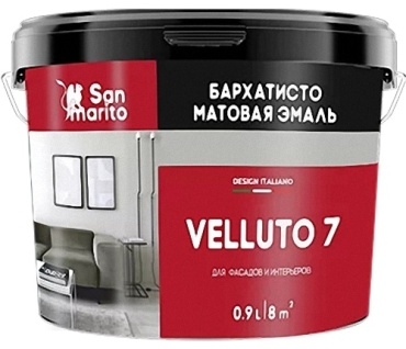 San Marito эмаль матовая Velluto 7 для интерьеров и фасадов 2.7 л, тон белый