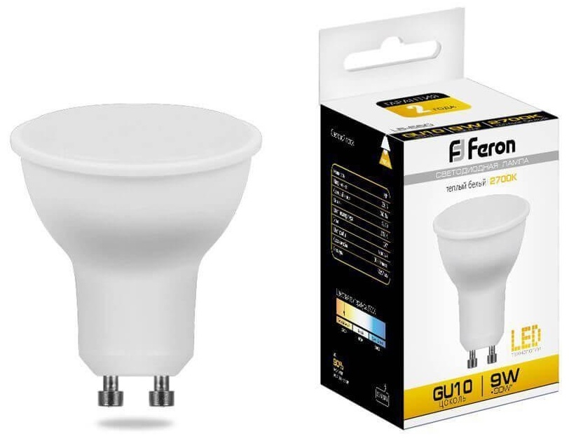 Feron 9W GU10, светодиодная, теплый белый