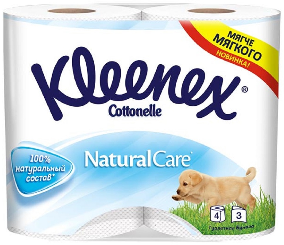 Kleenex Cottonelle Natural care туалетная бумага 3-слойный 4 шт, первичная целлюлоза