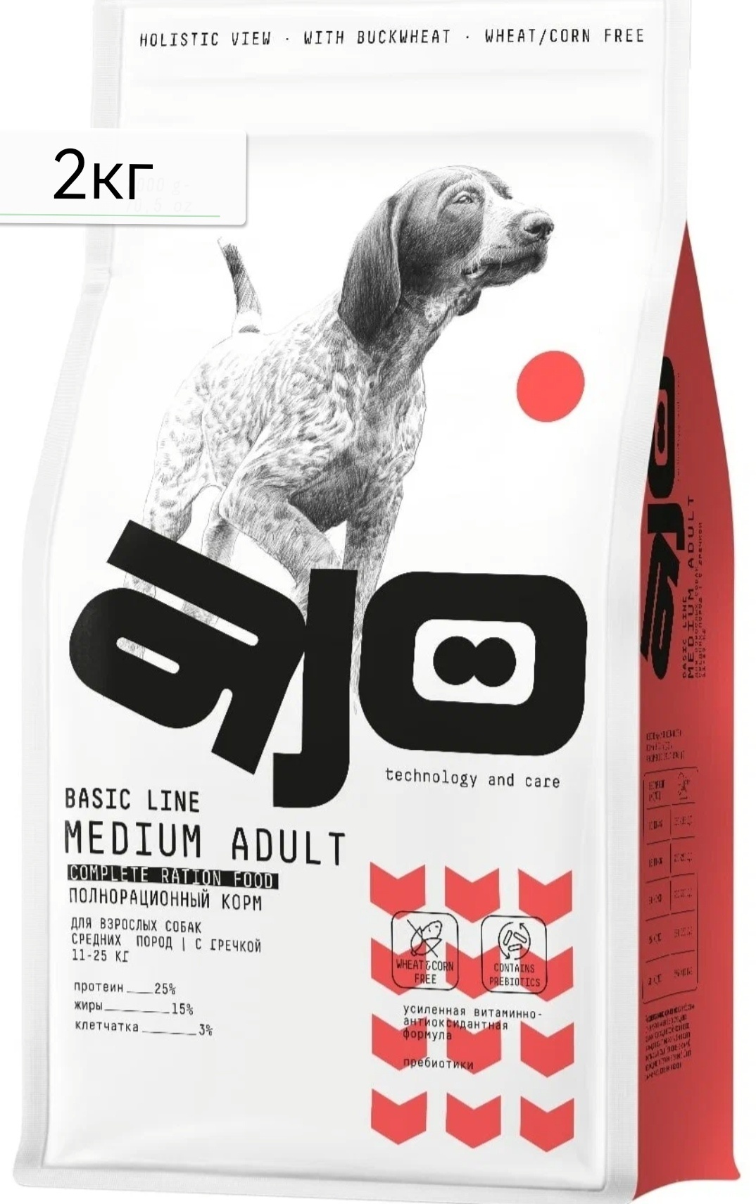 Купить Корм AJO Basic Line Medium Adult для взрослых средних 2 кг в ...