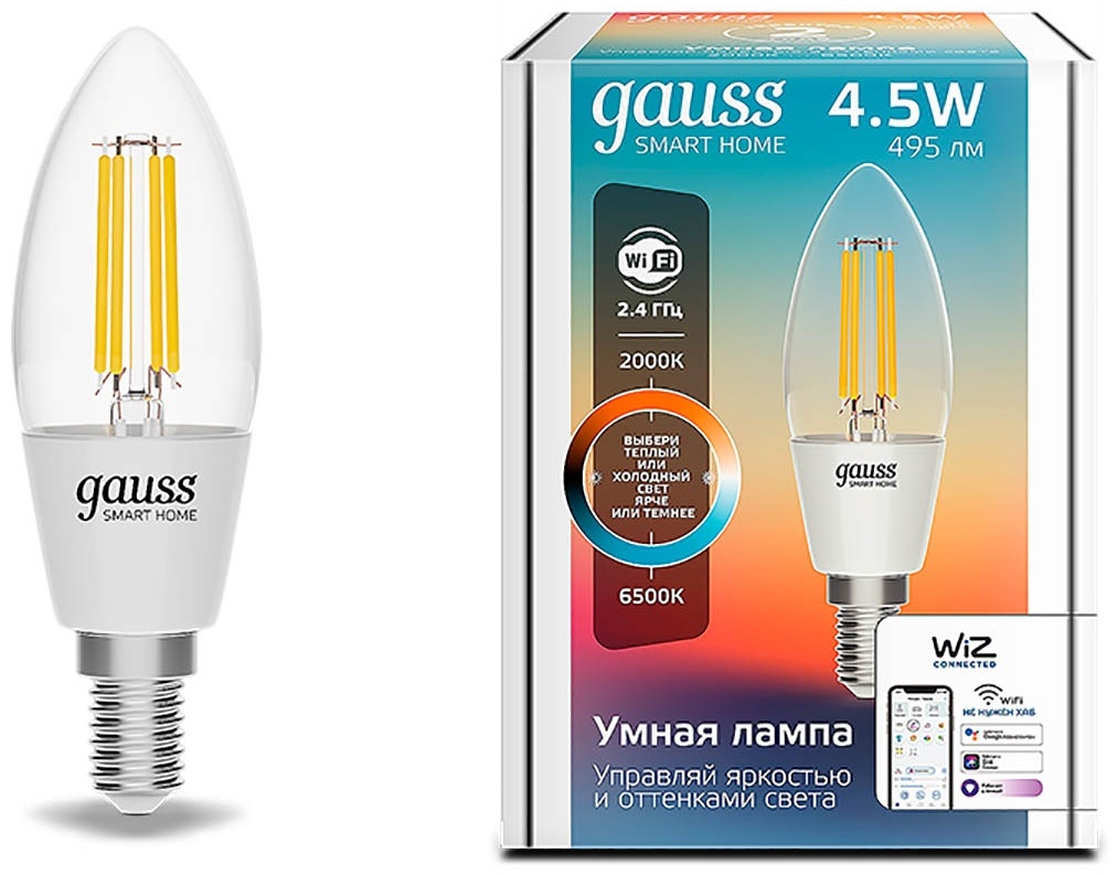 Gauss 4.5W Е14, светодиодная, теплый белый