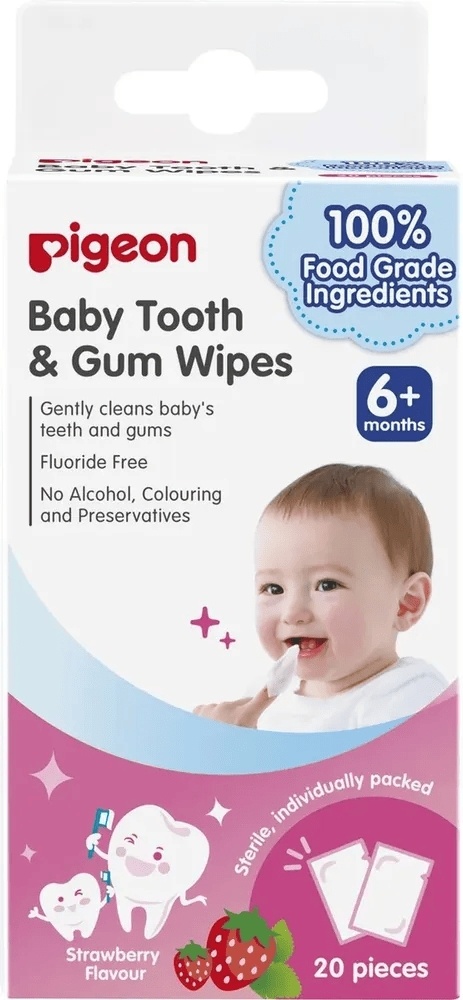 Pigeon Baby Tooth Gum Wipes Strawberry салфетки для чистки молочных зубов мягкая 20 шт