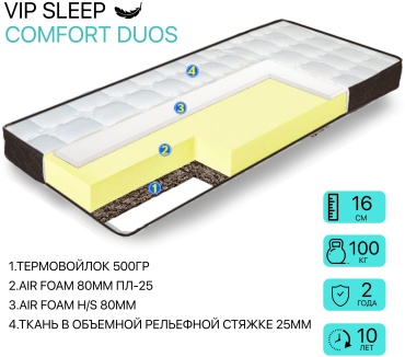 Матрас VIP SLEEP COMFORT DUOS, 140x190x16 см