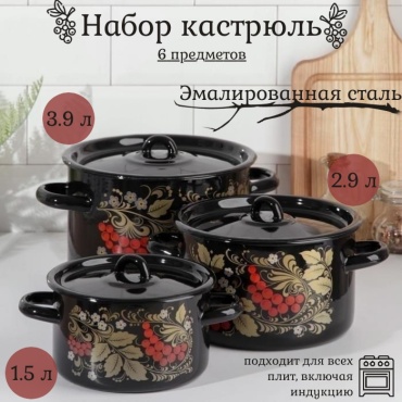 СтальЭмаль набор кастрюль Рябина 6 в 1