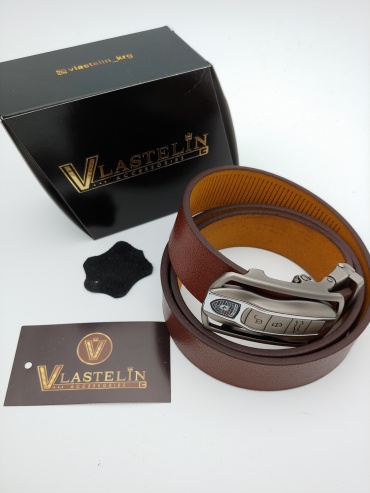 Ремень Vlastelin металл, натуральная кожа 125 см коричневый