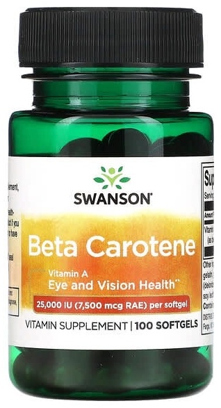 Купить Swanson Бета-каротин, 25000 МЕ (7500 мкг RAE) таблетки 100 шт в ...