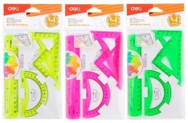Линейка DELI G00602, 20 см, 4 шт, пластик, мультиколор