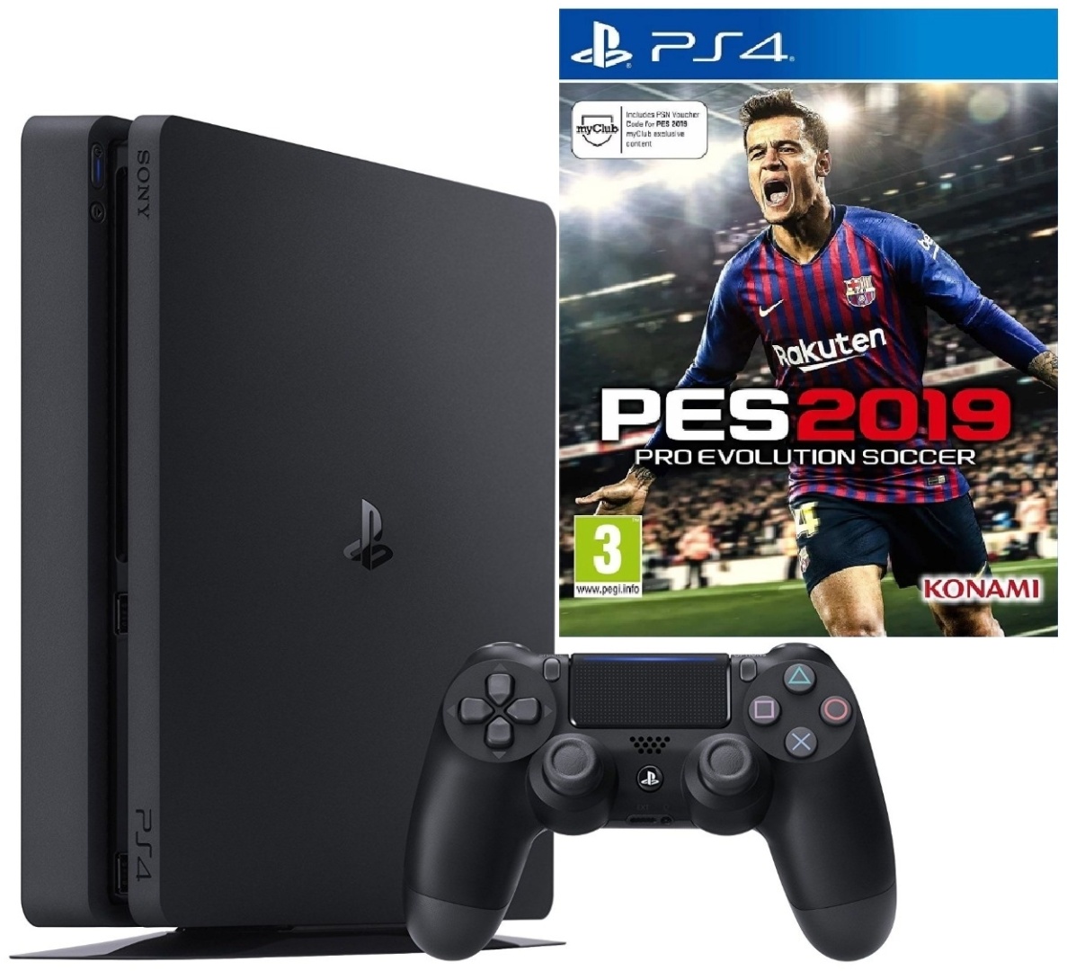 Купить Игровая приставка Sony Playstation 4 Slim 1Tb черный + PES 19 +  Dualshock 4 в Алматы – Магазин на Kaspi.kz