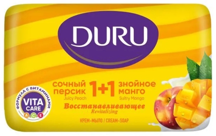 Кусковое мыло туалетное DURU Duru Туалетное крем-мыло Персик & Манго 80 гр. 80 г