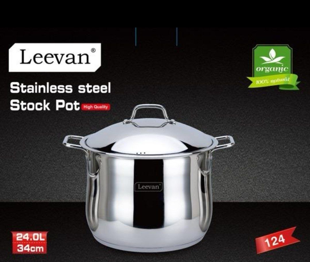 Кастрюля 24 л, Leevan 124 нержавеющая сталь