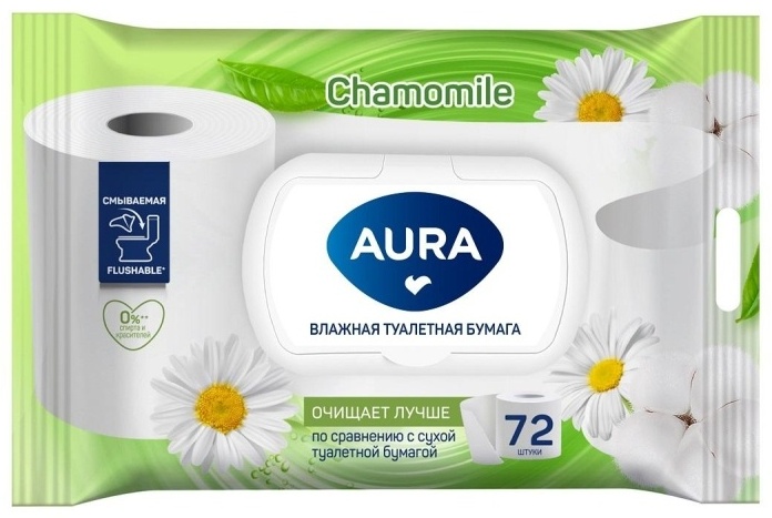 Aura Beauty влажная туалетная бумага 1-слойный 72 шт, первичная целлюлоза