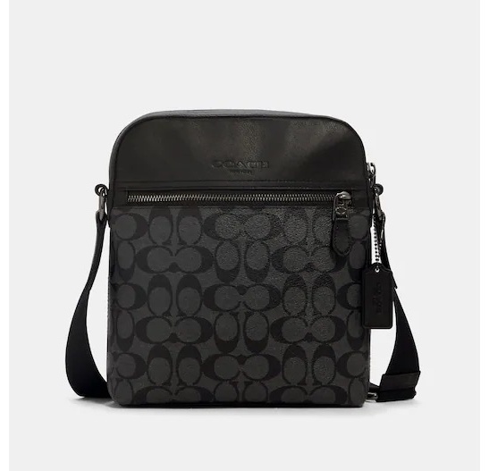 Сумка планшет Coach натуральная кожа, канвас черный, серый