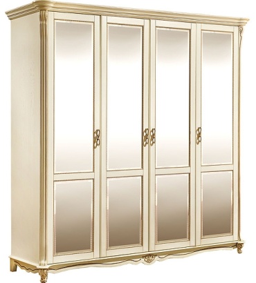 Распашной шкаф Пинскдрев Алези, 224x226х70 см, слоновая кость, золотистый