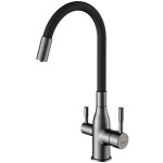 Смеситель с гибким изливом Frap F4396-15, латунь, цвет черный, хром