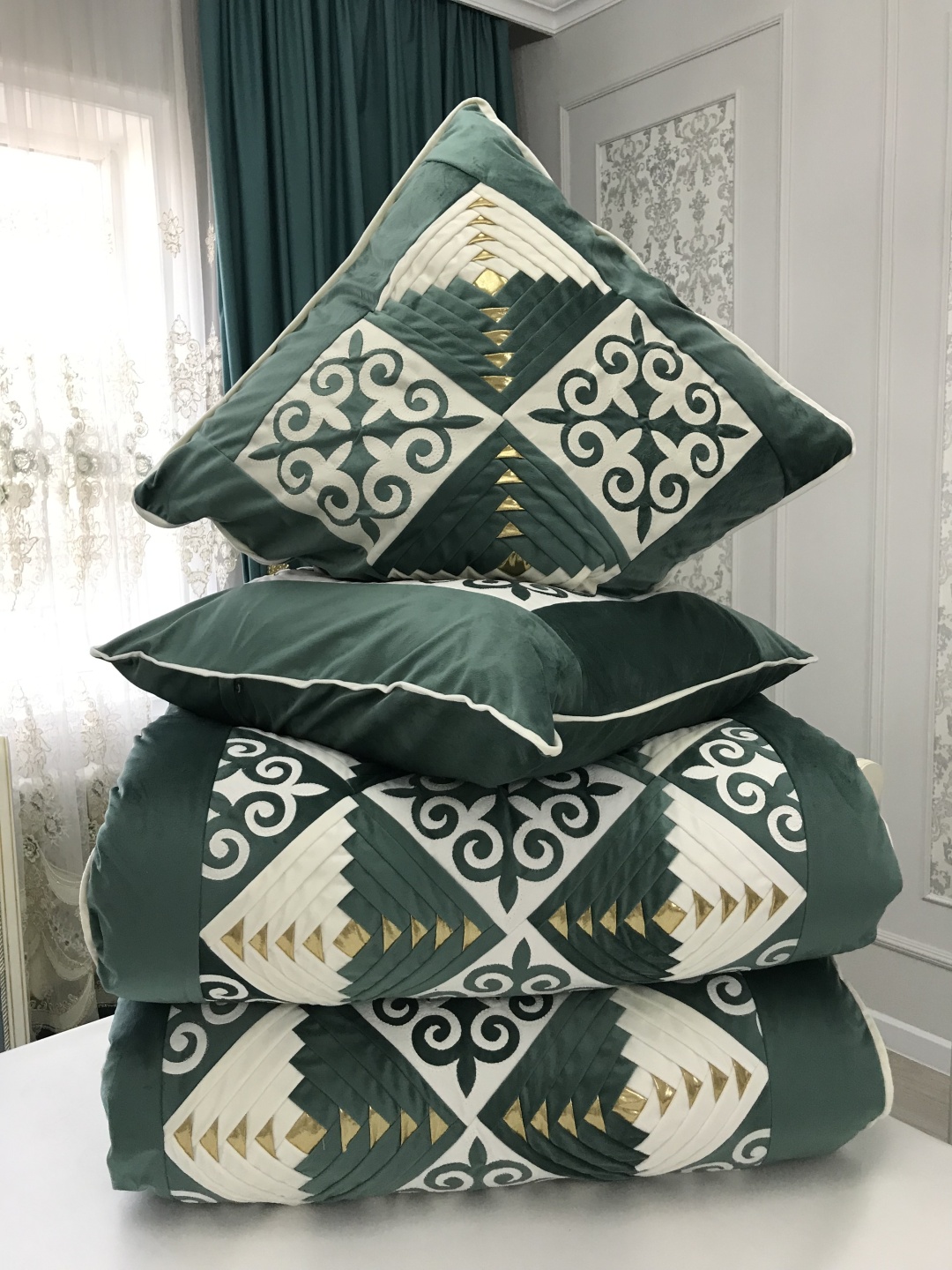 Комплект корпе с подушками 230x80, вата, зеленый