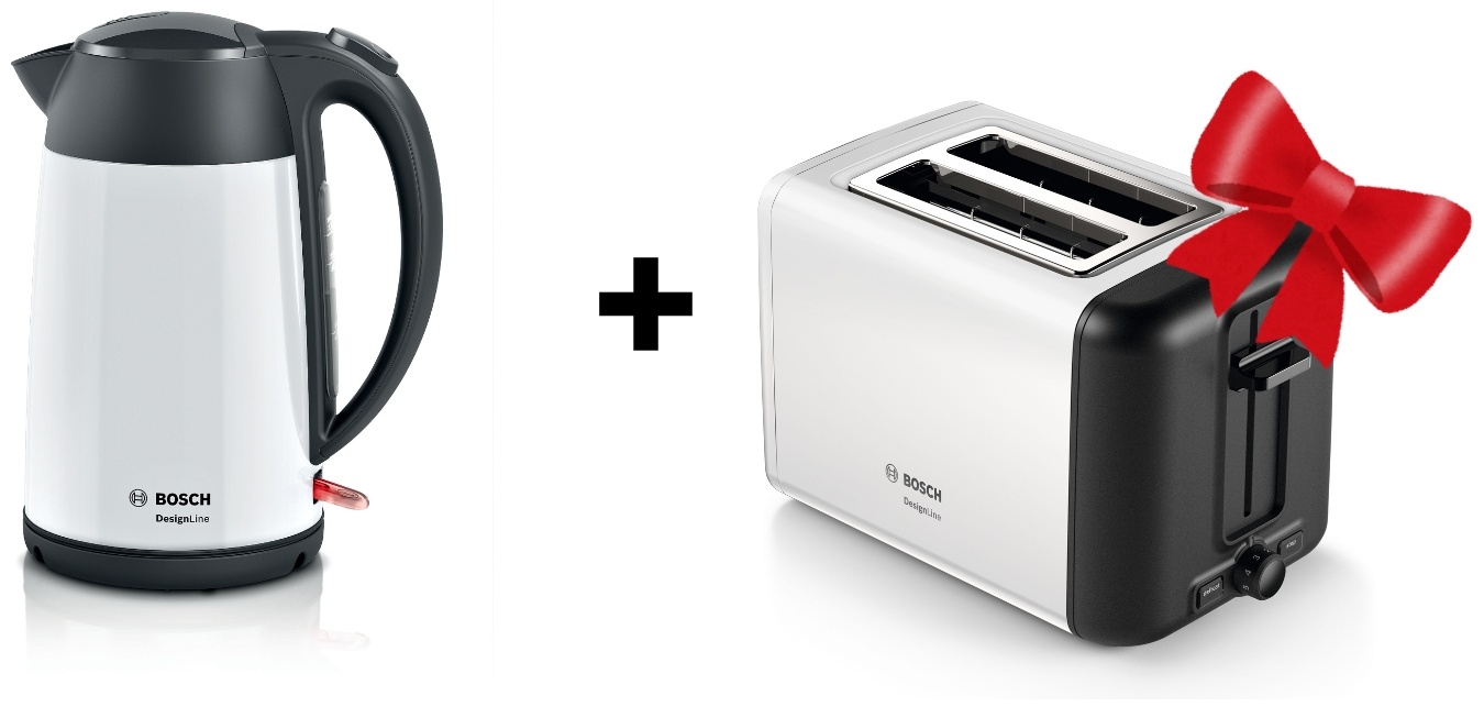 Электрочайник Bosch TWK3P421 + тостер Bosch TAT3P421 белый