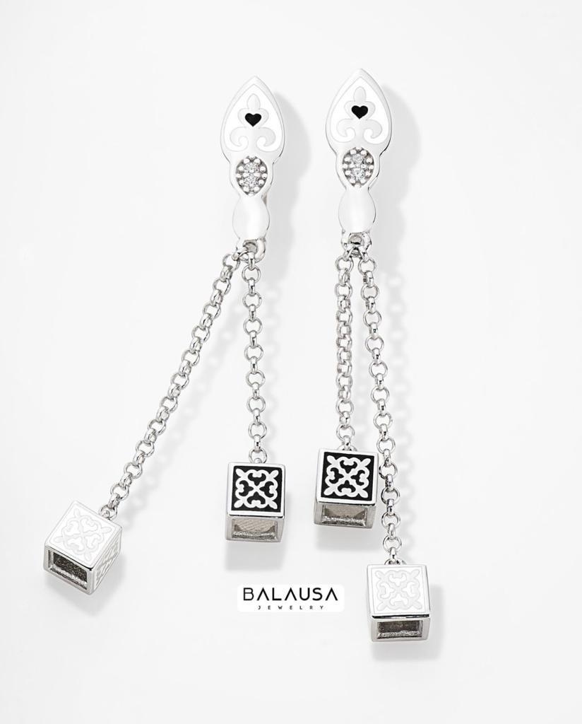 Серьги Balausa Jewelry E134(1-2) вес 5.6 г серебро, эмаль, фианит