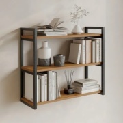 Полка настенная, книжная, тройная, 69х24x59 см, черный, коричневый