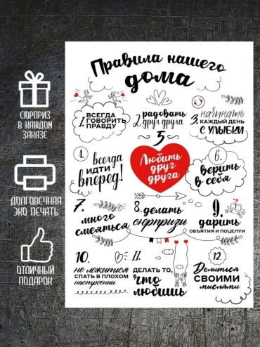 FtMgnt фотомагнит Правила нашего дома, правила дома, магнит на холодильник 1 шт