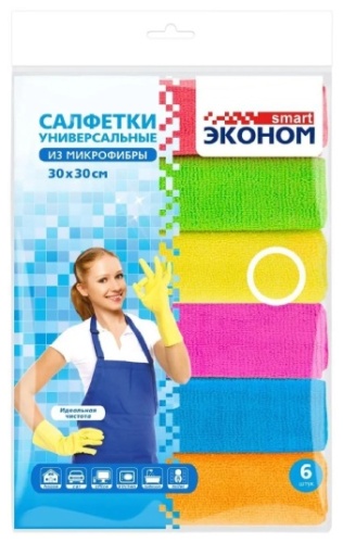 Тряпка для зеркал и стекол, для мебели, для металлических поверхностей, для стеклокерамики, универсальная Эконом smart эконом 6 шт, микрофибра