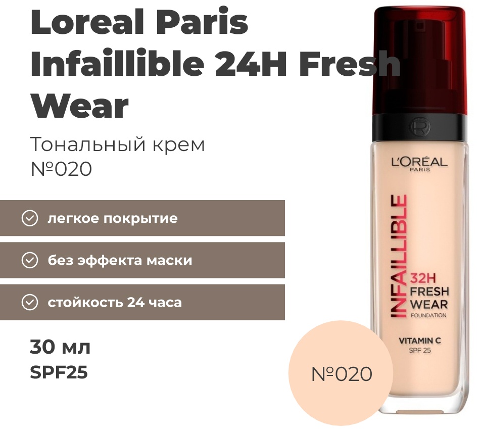 Купить Loreal Paris Infaillible 24H Fresh Wear SPF25 тональный крем 020 ...