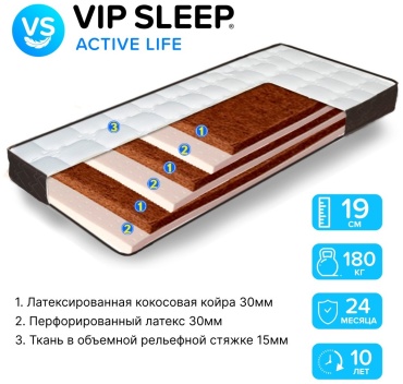 Матрас VIP SLEEP ACTIVE LIFE, 100x200x19 см