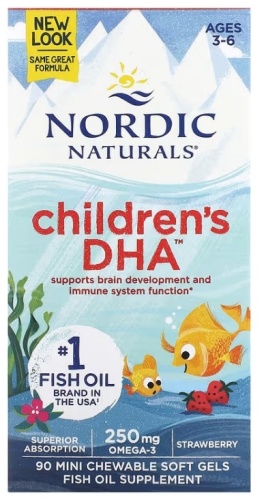 NORDIC NATURALS Children's DHA, Ages 3-6, Strawberry, 62.5 mg таблетки 90 шт